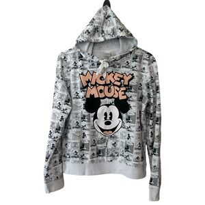 Disney Pullover Newspaper All Over Print Mickey Mouse Long Sleeve Hoodie Pocket